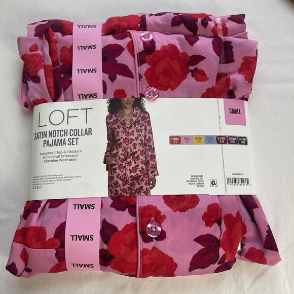 LOFT Pink and Red Floral Pajama Set - Picture 3 of 9